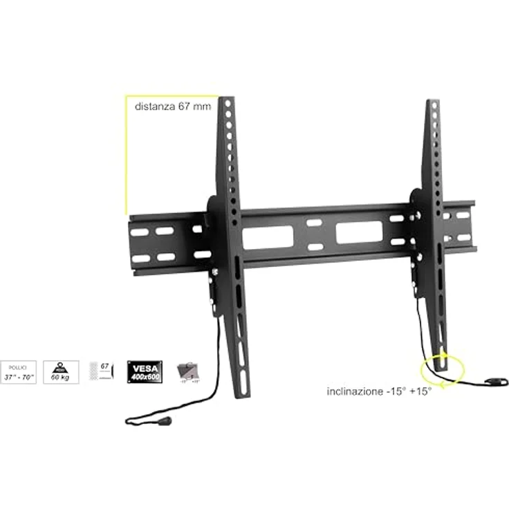 LINK Wandhalterung für Fernseher bis 60 kg, 37-70 Zoll VESA 400x600, Ultra-Slim Design mit 67 mm Wandabstand, neigbar 15° – Bild 4