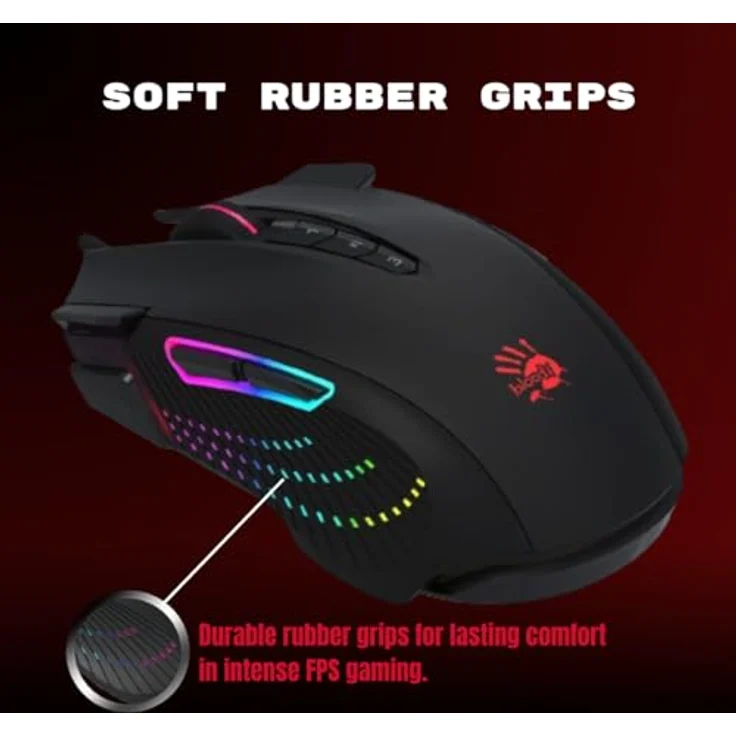 A4Tech Bloody J90S Gaming-Maus, 8000 CPI, anpassbare RGB-Beleuchtung, 6 Scharfschützenmodi, 2 zusätzliche Schießtasten, X/Y-Achse einstellbar, X'Glide Metallstiefel – Bild 4