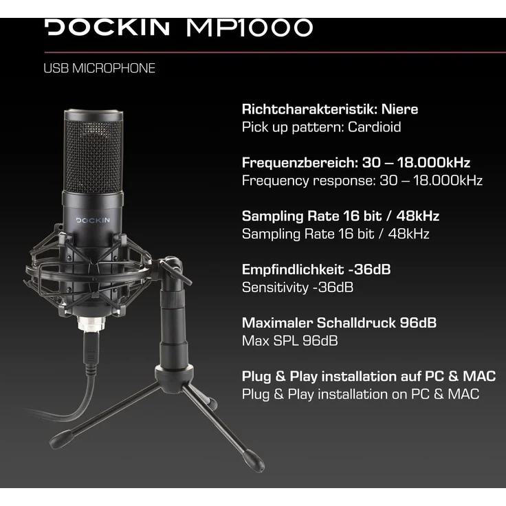 DOCKIN MP1000 Podcast Mikrofon für PC & Mac – Bild 3