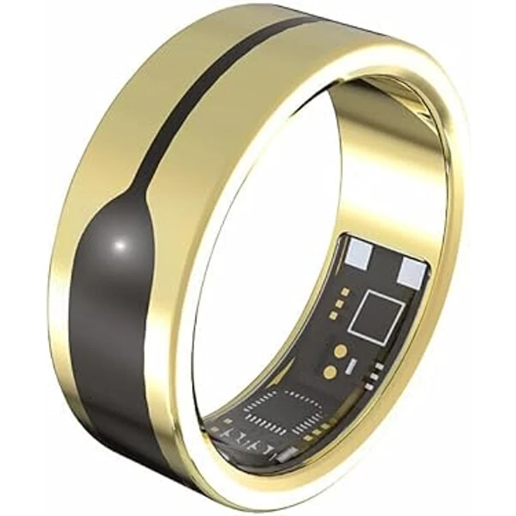 Newgen Medicals Ring Schlaftracker, Fitnesstracker-Ring mit Herzfrequenz- & SpO2-Anzeige, 2 mm, gold, Gr. 65, wasserdicht bis 5 ATM, SOS-Funktion, Bluetooth 5 – Bild 1