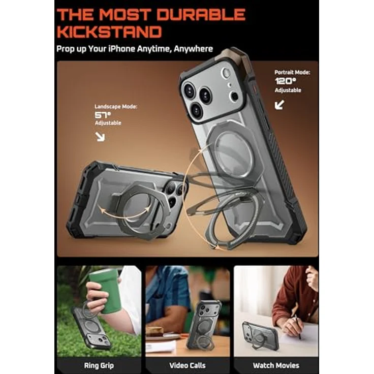 SUPCASE Unicorn Beetle Grip für iPhone 17 Pro Max, Militärstandard Schutzhülle mit Ringhalter, MagSafe-kompatibel, Grau – Bild 4
