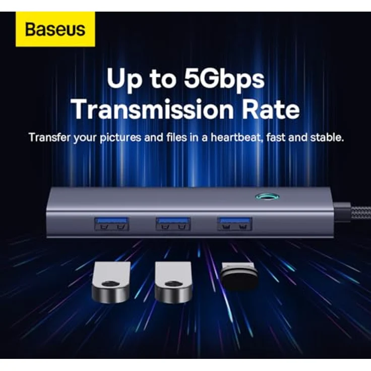 Baseus 4in1 Hub UltraJoy, USB-C zu USB 3.0 Hub mit 4 Ports und Datentransfer bis 5 Gbps, space grey – Bild 3