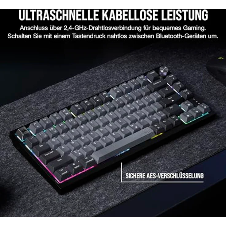 CORSAIR K65 Plus Wireless 75% RGB Hot-Swap-Fähige Mechanische Gaming-Tastatur - Vorgeschmierte MLX Red Linear Switches - Dual-Layer Sound Dampening - PBT Keycaps - QWERTZ DE - Schwarz – Bild 5