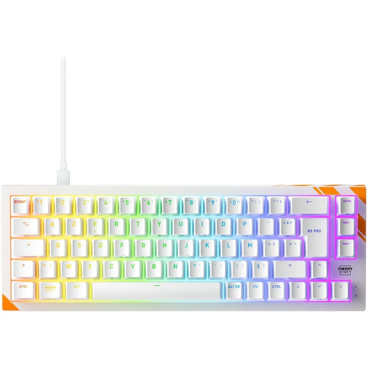 Cherry K5 Pro TMR Compact Keyboard, mechanische Gaming Tastatur mit RGB-LED, 65% Layout, weiß-orange, kabelgebunden