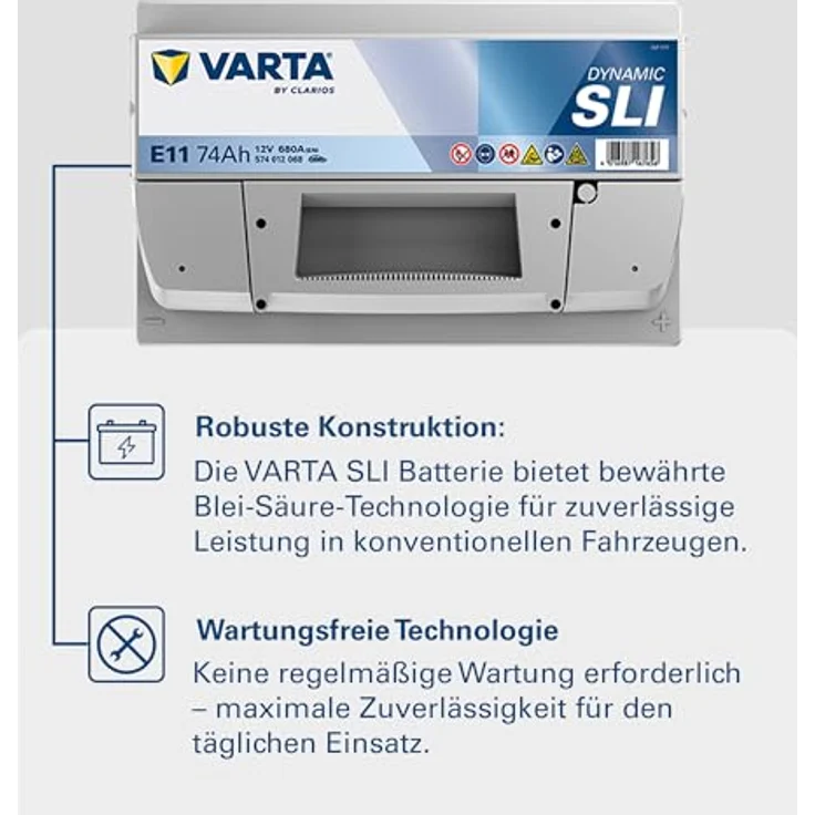 VARTA E11 Blue Dynamic 12V 74Ah 680A Autobatterie, wartungsfrei, Maße 278x175x190 mm, Schaltung 0, Pluspol rechts, inkl. 7,50 Pfand – Bild 5