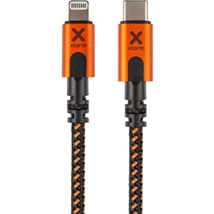 Xtorm Xtreme USB-C to Lightning cable (1,5m), robuster Steckverbinder, biegesicheres Kabel (33% Aluminium, 54% Nylongeflecht), XFLEX-Technologie, inkl. Kabelbinder, Schwarz/Orange - Preisvergleich