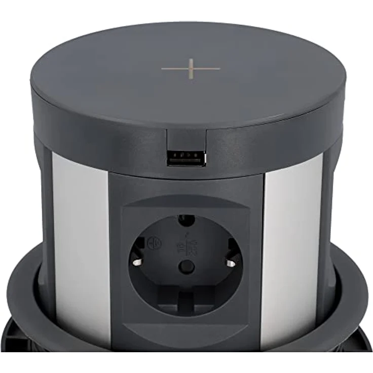 BLAUPUNKT Tischsteckdose Pushup 4 A + 2-Fach USB C mit induktivem Laden, anthrazit, 2 Meter – Bild 5