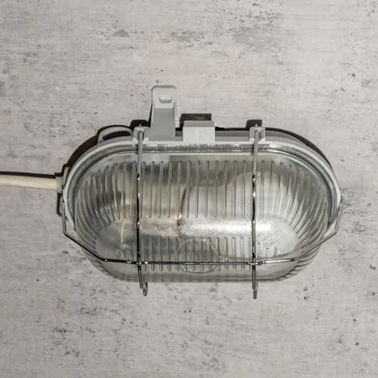 UNITEC Ovalleuchte mit Metallkorb, geeignet für Keller, Garage, Garten und mehr, Schutzart IP44, 60 W, grau – Bild 6