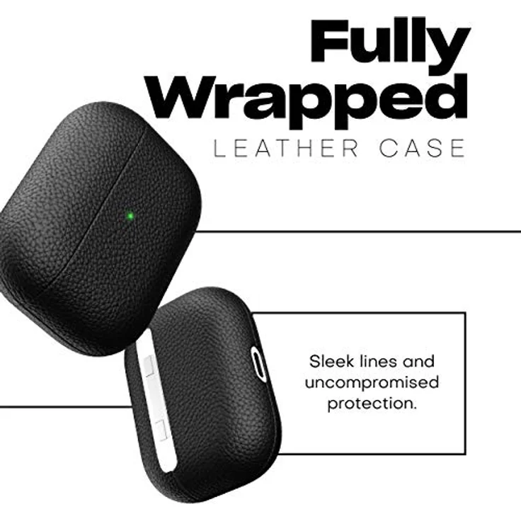 KeyBudz Artisan Leder Schutzhülle für Apple AirPods Pro Case, Etui, Ledertasche Echtleder, Kopfhörer Ohrhörer Zubehör, schwarz – Bild 3