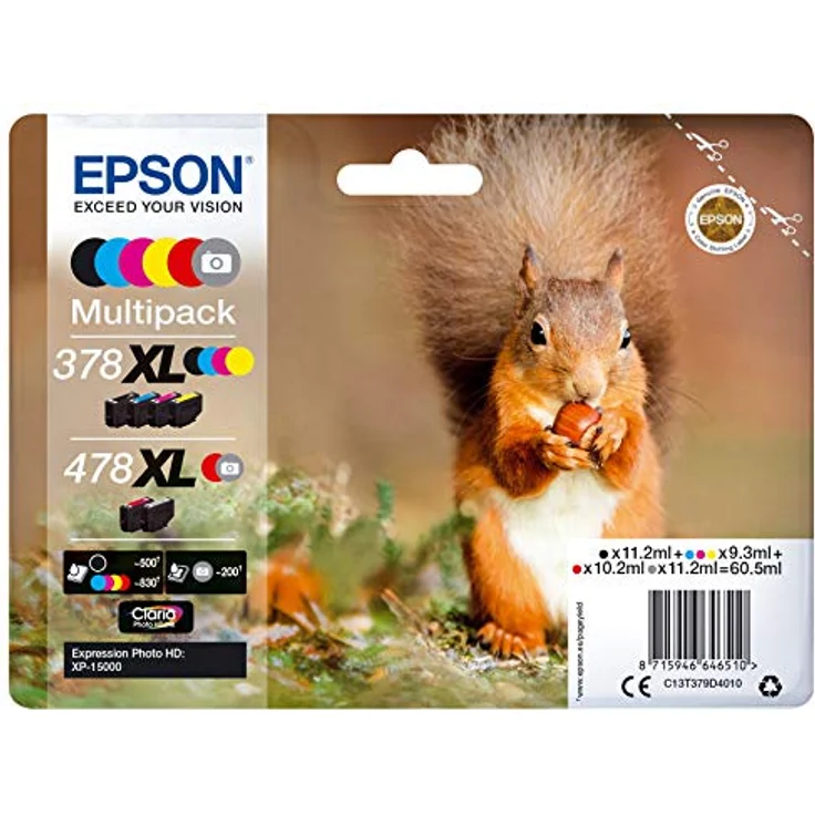 Epson 478XL Multipack - 6er-Pack - 60,5 ml - High Capacity - Grau, Schwarz, Gelb, Cyan, Magenta, Rot - Original - Tintenpatrone - für Expression Photo XP-8500, XP-8500 Small-in-One (C13T379D4010) – Bild 2