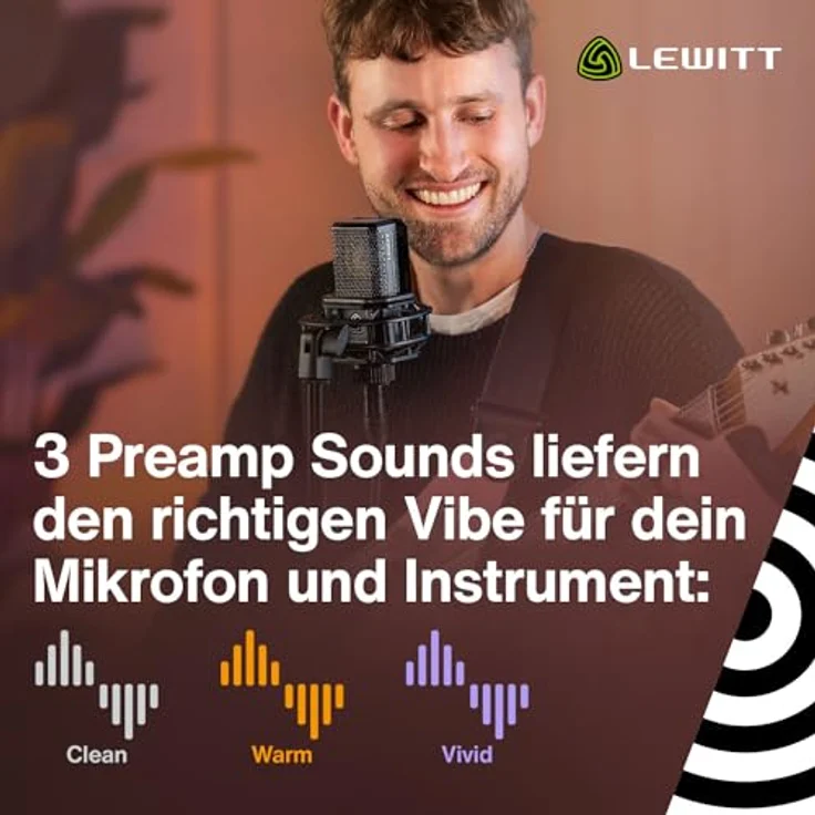 Lewitt CONNECT 2, benutzerfreundliches USB-C Audio-Interface mit XLR- und Hi-Z-Eingang, Autosetup, Clipguard, Compressor, Denoiser und 3 Preamp-Sounds – Bild 5