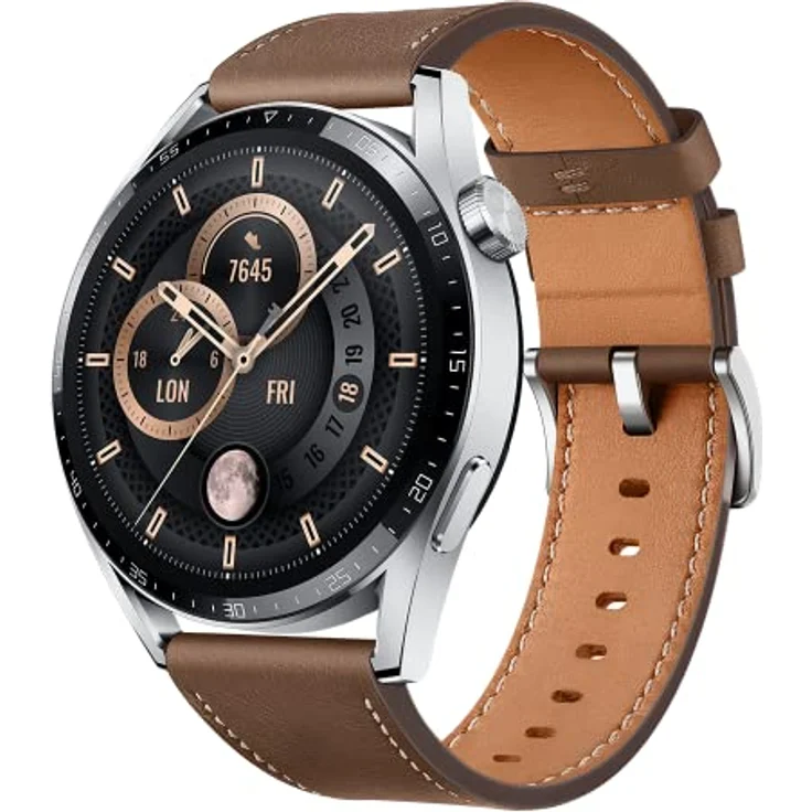 HUAWEI WATCH GT 3 46mm Smartwatch, lange Akkulaufzeit, ganztägige SpO2-Überwachung, KI-Lauftrainer, genaue Herzfrequenzüberwachung, 100+ Trainingsmodi, Deutsche Version, Brown Leather – Bild 1
