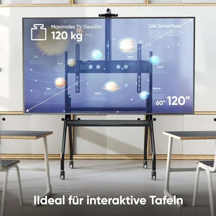 ONKRON TS2080-B, rollbarer TV Ständer für 60-120 Zoll Fernseher, max. Belastung 150 kg, höhenverstellbar, max. VESA 1000x600, mit Rollen, Schwarz – Bild 3