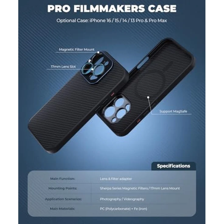 Freewell iPhone 15 Pro Case mit 17mm Objektivanschluss, MagSafe-kompatible Smartphone Hülle, Schwarz – Bild 5