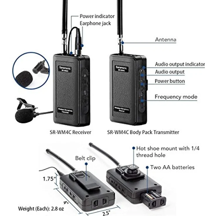 Saramonic SR-WM4C kabelloses Mikrofon, Schwarz – Bild 4