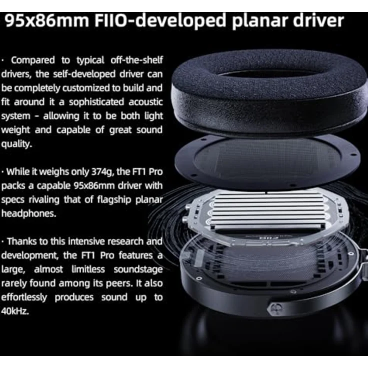 FiiO FT1 Pro Open-Back Planar Magnetic Wired Hi-Fi Kopfhörer für Zuhause, Studio, Aufnahme, hohe Empfindlichkeit in Schwarz – Bild 3