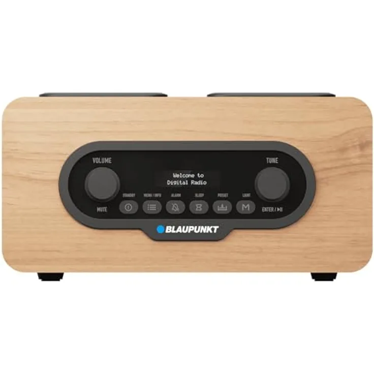 Blaupunkt DR10CR Tragbares DAB+ UKW-Radio, Bluetooth 5.3, USB/microSD-Player, Holzgehäuse, LCD-Display, Dual-Alarm, Akku 1800 mAh, Fernbedienung, Kopfhörerausgang