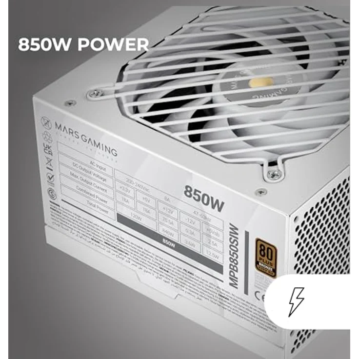 Mars Gaming MPB850SIW, 850 W ATX PC Netzteil mit 80 PLUS Bronze-Zertifizierung, Weiss, aktive Kühlung – Bild 4