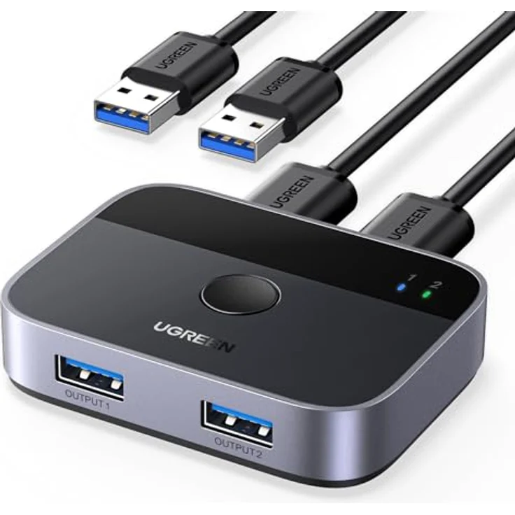 UGREEN USB Switch 2PC USB Switch 3.0 2 In 2 Out USB Umschalter mit 2 USB 3.0 A auf A Kabel für Tastatur, Maus, Drucker, Festplatten, USB-Kameras usw. – Bild 1