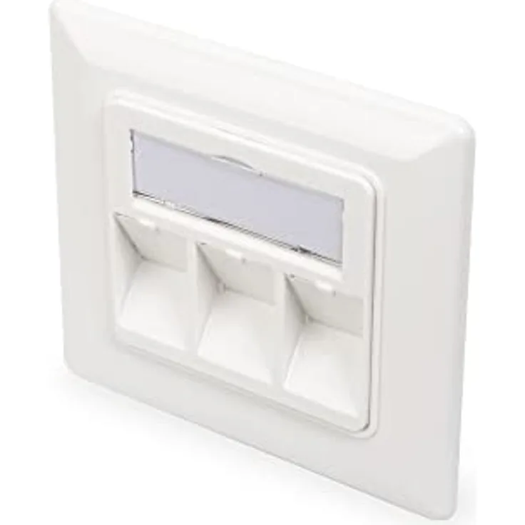 Digitus DN-93821 Keystone-Halterung 3-fach, Weiß mit Staubschutzklappen und schrägem Auslass für vertikale und horizontale Steckrichtungen