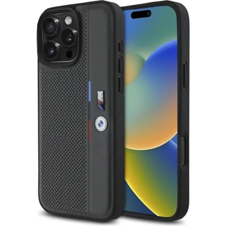 CG MOBILE M Perforated Tricolor Detail Line Hülle für iPhone 16 Pro 6.3", hartschalen case aus Kunstleder/PC/TPU, anthrazit