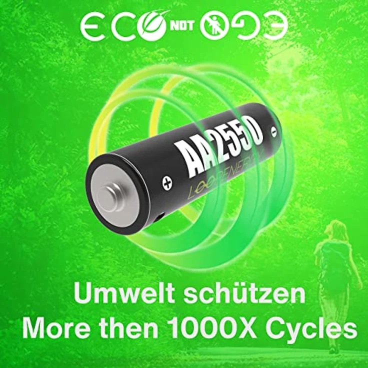 VERICO LoopEnergy AA 2550 Wiederaufladbare USB-C Batterie AA 1,5V 2550mWh (1700mAh) Li-Ion, Schnellladung via USB-C Anschluss in ca. 2 Stunden, 4X AA, Farbe: Grün – Bild 4