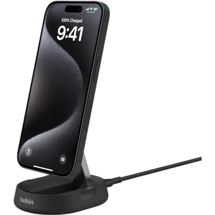 Belkin BoostCharge Pro induktive Ladestation 15W, Qi2-Ladegerät, kabelloses Ladegerät, kompatibel mit MagSafe, kabelloses Qi2-Ladestation für Apple iPhone 15 und mehr, inkl. 20-W-Netzteil – Schwarz – Bild 3