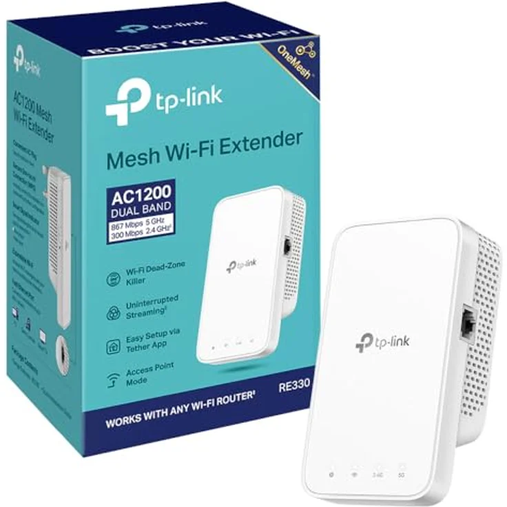 TP-Link RE330, WLAN Repeater mit Dualband (867 Mbit/s, 300 Mbit/s), Mesh-Netzwerk Unterstützung, AP-Modus, und intelligentem Standortanalyse-Tool – Bild 1