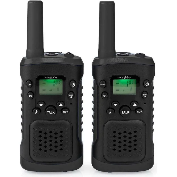Nedis WLTK0610BK Zweiwege-Funkgerät mit 8 Kanälen, Frequenzbereich 446.00625 - 446.09375 MHz, Schwarz, inkl. 2 Headsets mit Sprechtaste