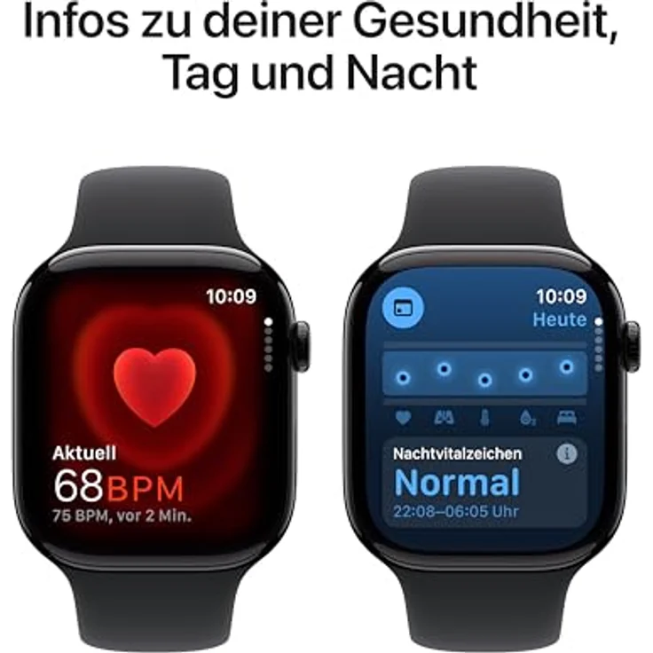 Apple Watch Series 10, 46 mm, GPS, Aluminiumgehäuse Diamantschwarz, Sportarmband Schwarz, S/M – Bild 5