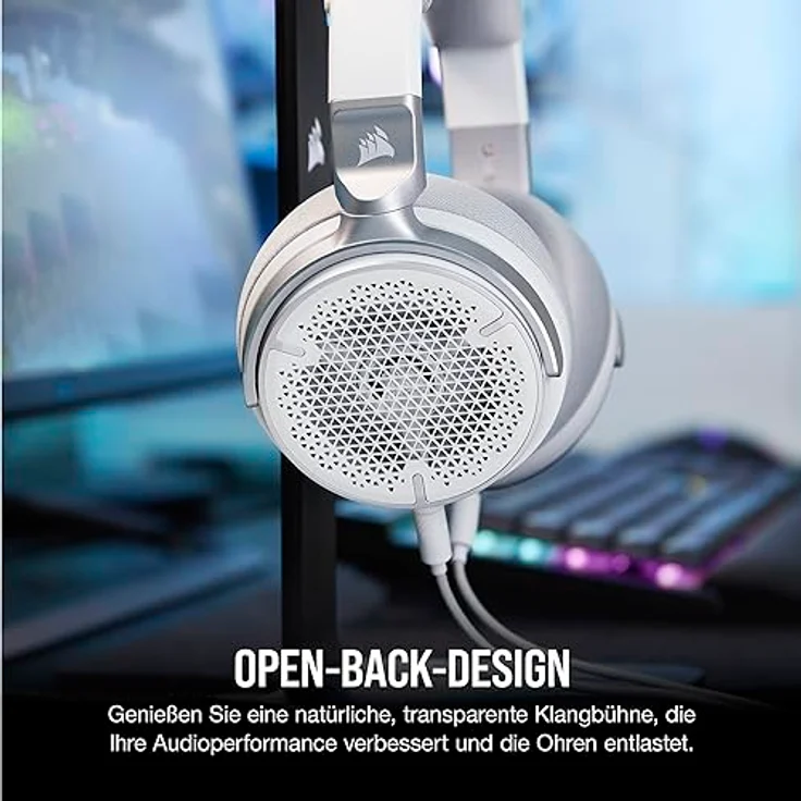 Corsair Virtuoso PRO Kabelgebundenes Open Back Gaming Headset - Abnehmbares Unidirektionales Mikrofon - 50mm Graphene Treiber - 20Hz-40 kHz Frequenzgang - Weiß – Bild 3