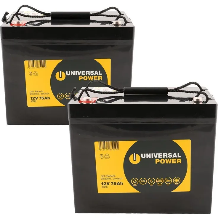 Universal Power Ersatzakku für Leisure Lift Scout RF4, 24V 2 x 12V 75Ah AGM Zyklenakku, wartungsfrei und langlebig