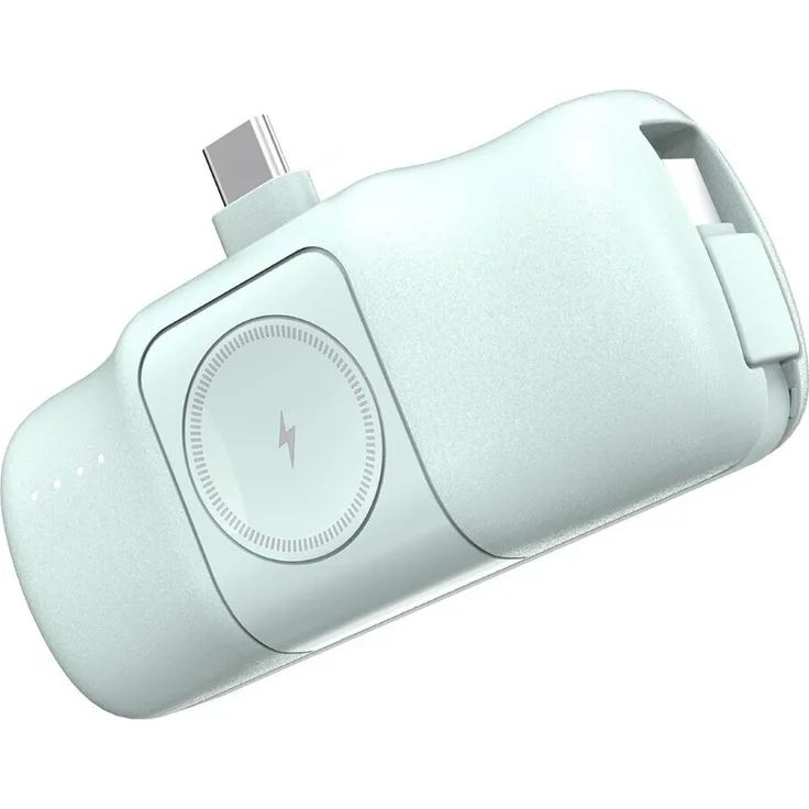 WOZINSKY Mini-Powerbank WF16-YCS mit integriertem USB-C-Kabel und Apple Watch Ladegerät 5000 mAh 15 W Grün