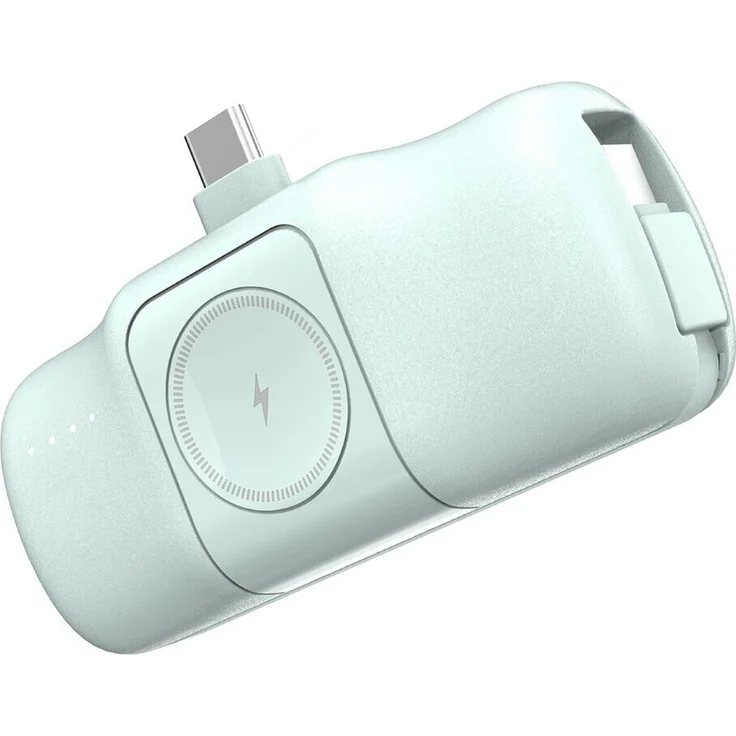 WOZINSKY Mini-Powerbank WF16-YCS mit integriertem USB-C-Kabel und Apple Watch Ladegerät 5000 mAh 15 W Grün