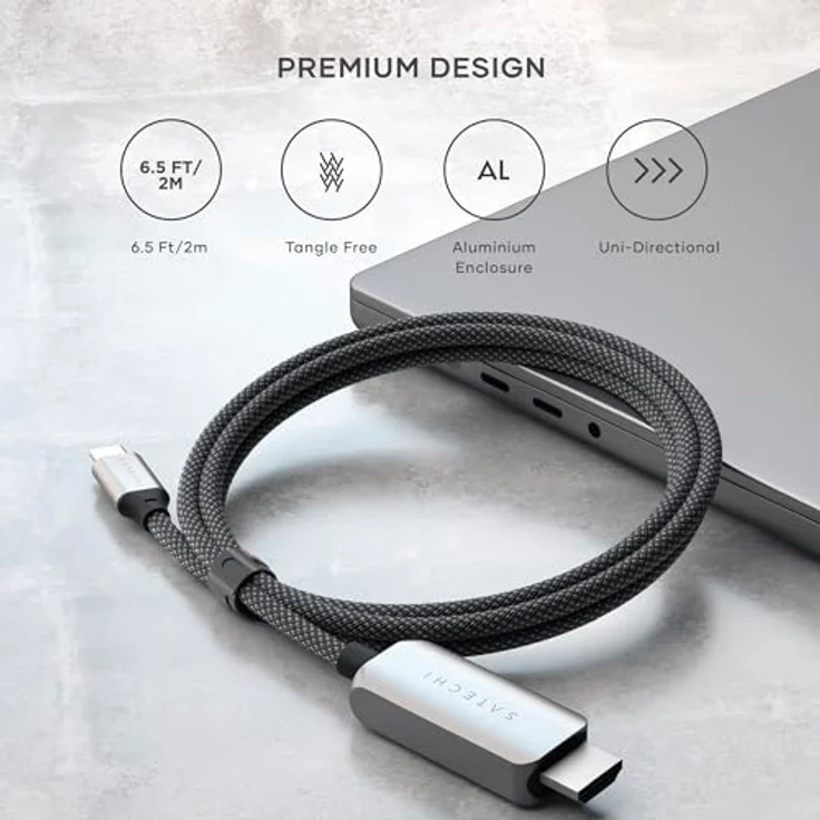 Satechi USB-C zu HDMI 2.1 8K Kabel, 2 m, mit Aluminiumgehäuse, schwarz-silber, unterstützt 8K/60Hz und 4K/120Hz – Bild 5