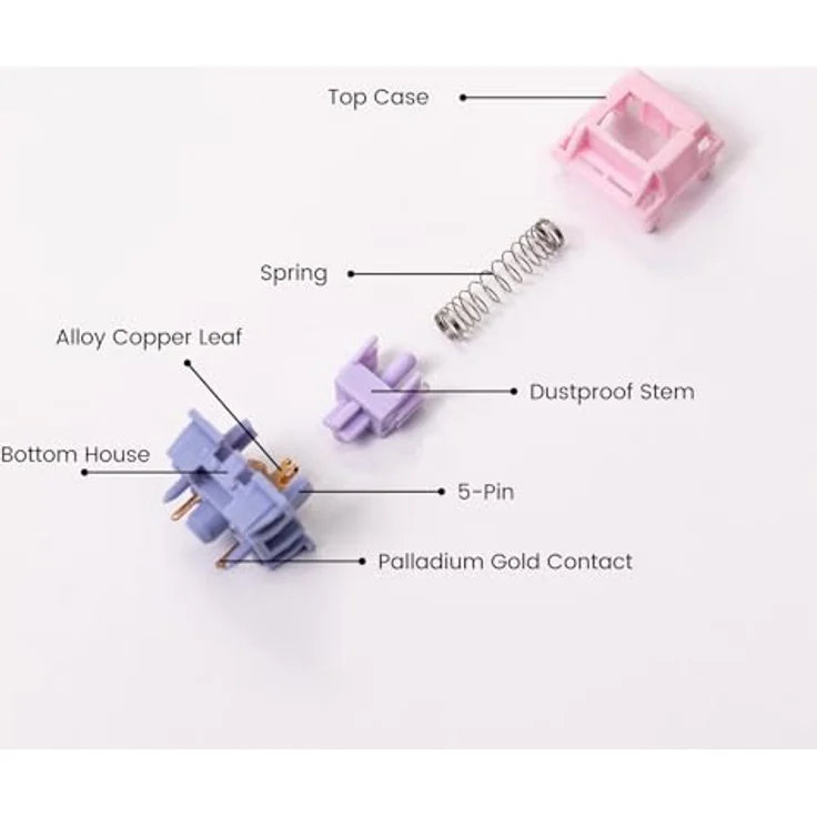 Akko AKKO Fairy Silent Switch, mechanisch, 5-Pin, linear, MX-Stem, 50g - 45 Stück – Bild 3