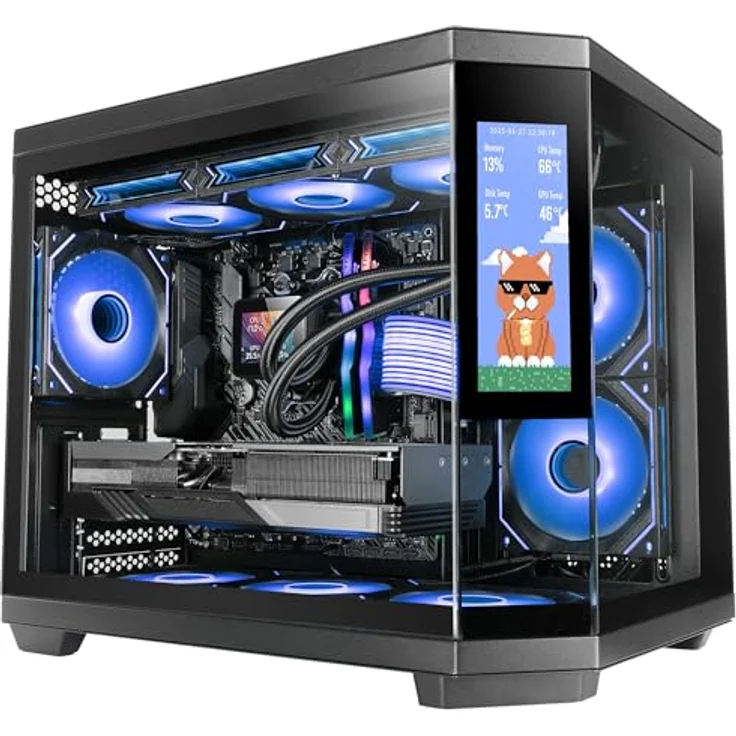 Mars Gaming MC-3TCORELCDM Micro-ATX Gaming-Gehäuse mit 7,2" IPS-Bildschirm, dreifachem gehärtetem Glas, Doppelkammerstruktur, Flüssigkeitskühlungsunterstützung bis 360mm, Schwarz – Bild 1