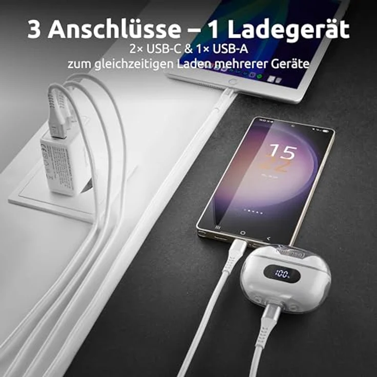 Intenso W65ACC GaN 65 Watt, weiß Schnellladegerät mit USB-A und USB-C Anschlüssen für Smartphones und Laptops – Bild 3