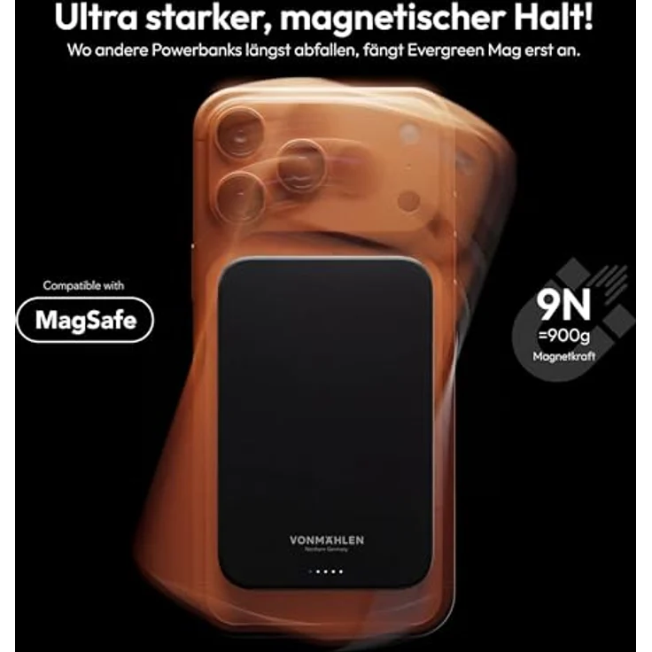 VONMÄHLEN Evergreen Mag, magnetische Powerbank 5.000 mAh, QI2-zertifiziert, schwarz, recycelte Materialien, ultra-schlank – Bild 13