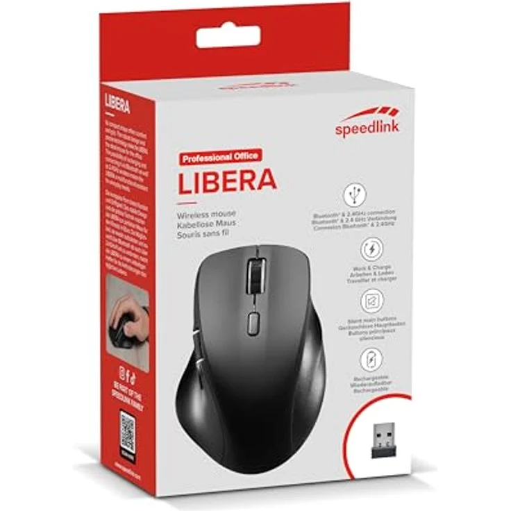 Speedlink Libera Rechargeable Wireless Silent Mouse, PC Maus kabellos leise wiederaufladbar, Bluetooth Maus und USB 2.4GHz, Daumen Scrollrad für horizontales Scrollen, leise Tasten, 3200 DPI, schwarz – Bild 5