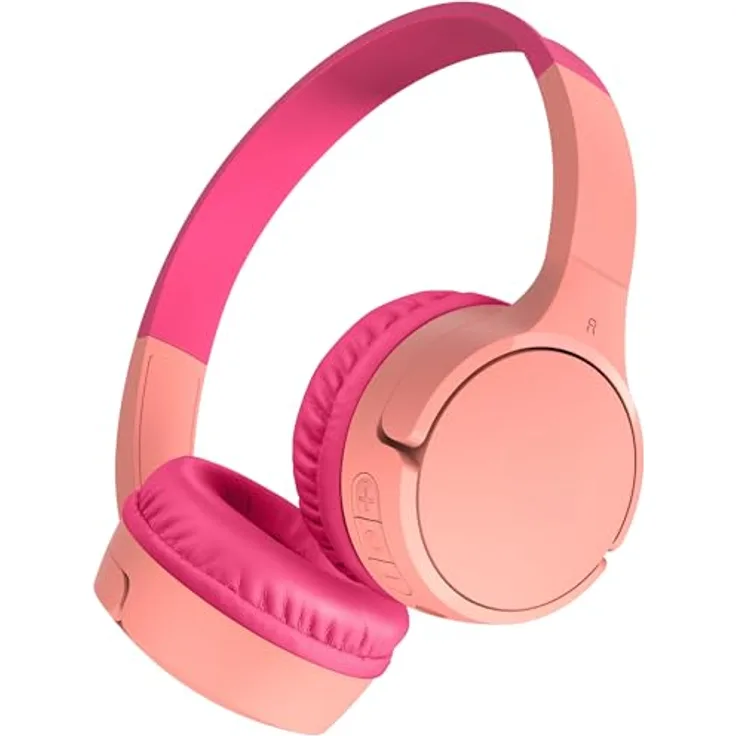 Belkin SoundForm Mini kabelloser Kinderkopfhörer mit integriertem Mikrofon, 30 Std. Wiedergabe, lustige Aufkleber – Rosa