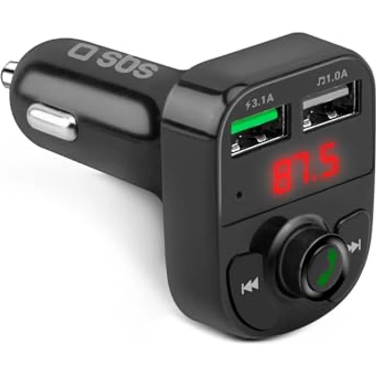 SBS TECARFM2USB KFZ Ladegerät mit FM-Transmitter, 15 W, kabelloses Aufladen, Schwarz – Bild 1