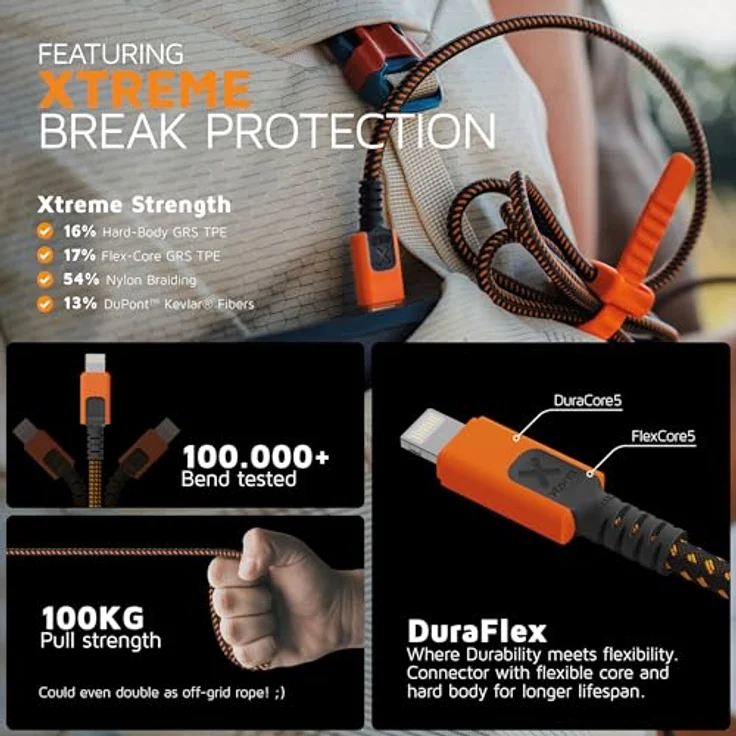Xtorm Xtreme USB zu Lightning Kabel, 1,5 Meter, extrem flexibel und langlebig mit DuraCore-Technologie, ideal für Apple-Geräte – Bild 3