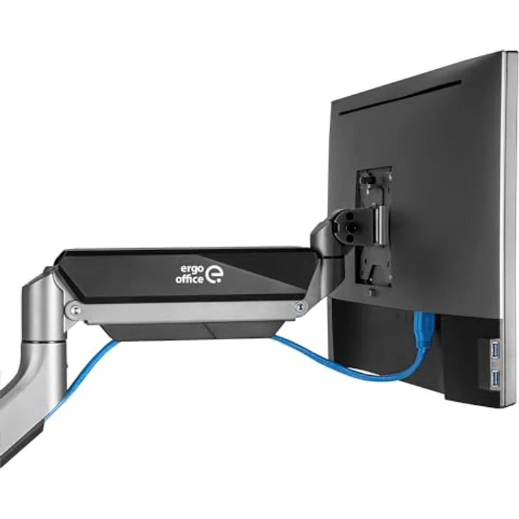 Ergo Office ER-445 1-Fach Monitorhalterung mit Gasfeder, 17-32" Doppelarm, Schwenkbar, Neigbar, Drehbar, VESA 75x75 100x100 bis 15kg Aluminium – Bild 4