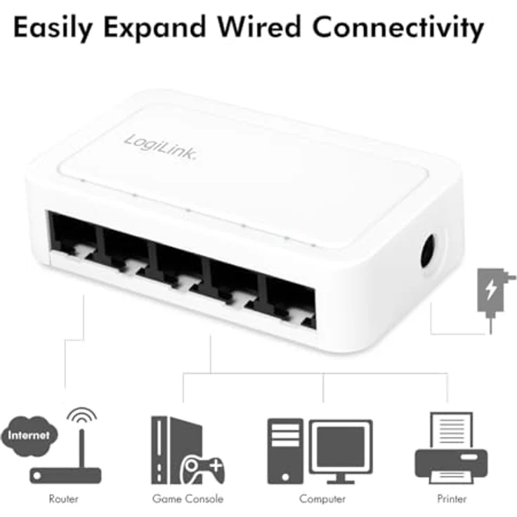 LogiLink Professional 5-Port Gigabit Desktop Netzwerk Switch, 10/100/1000 Mbit/s, lüfterloses Design – Bild 2