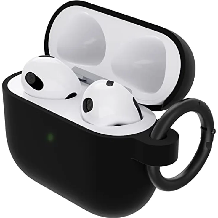 OtterBox Soft Touch Kopfhörer Hülle für AirPods 3. Gen 2021, stoßfeste, sturzsichere, ultraflache, kratz- und abriebfeste Schutzhülle für Apple AirPods, inklusive Karabiner, Schwarz