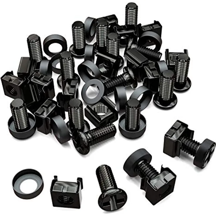 deleyCON 20x M6 Käfigmuttern Schrauben Set, Befestigungsmaterial für 19 und 10 Zoll Netzwerkschränke, Stahl, Schwarz