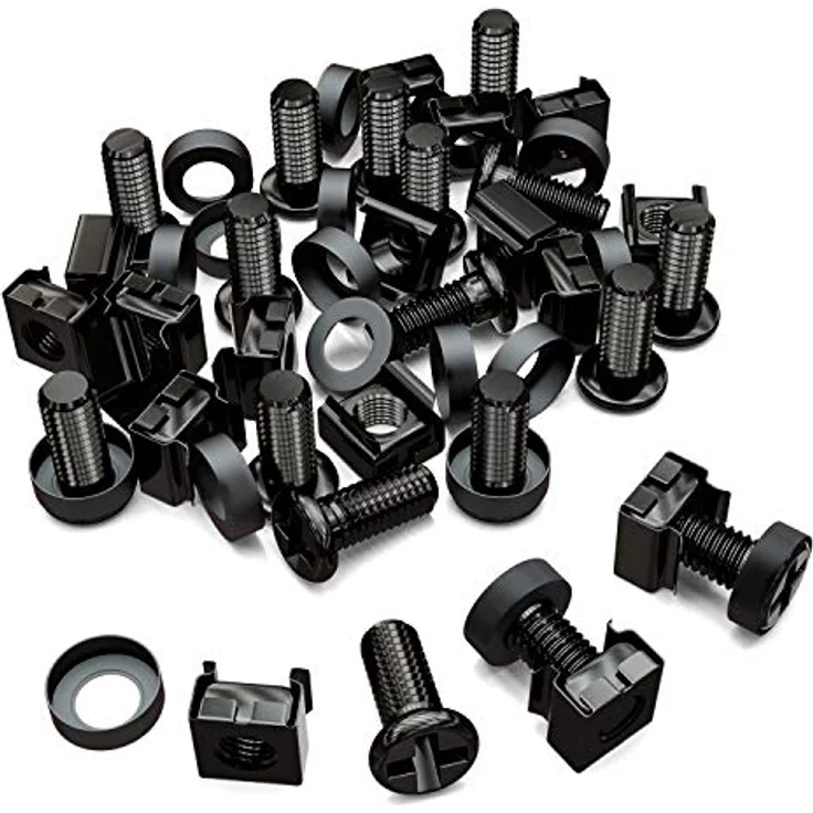 deleyCON 20x M6 Käfigmuttern Schrauben Set, Befestigungsmaterial für 19 und 10 Zoll Netzwerkschränke, Stahl, Schwarz – Bild 1