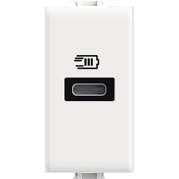 Bticino USB-Ladegerät mit einem Typ-C-Eingang, zum Installieren in der Matix-Platte, zum Aufladen eines elektronischen Geräts bis zu 20 W, 1 Sitzer, Weiß