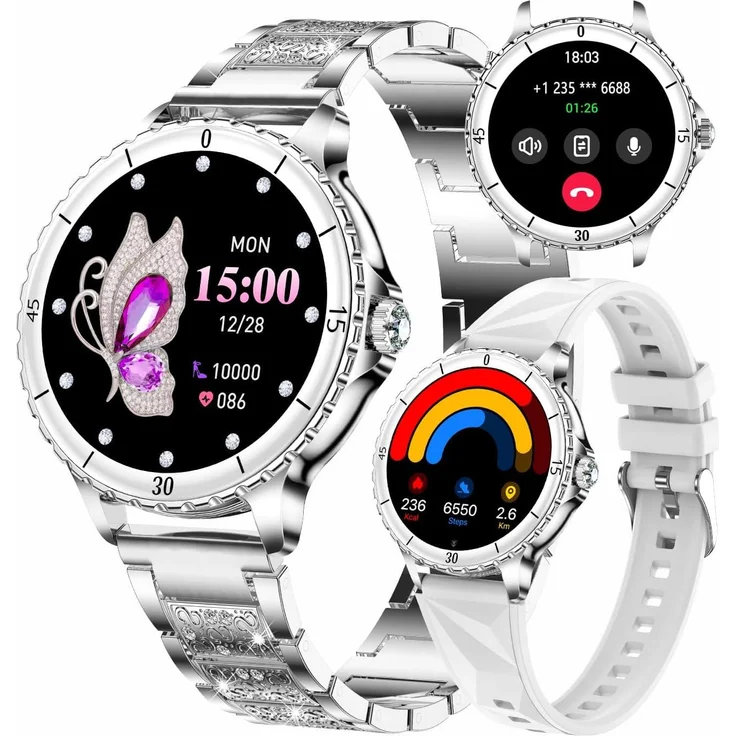 TAYSHILEY Damen Smartwatch 1.27" HD Display, Bluetooth Anrufe, IP68 wasserdicht, Herzfrequenz- & Blutdruckmessung, über 100 Sportmodi, 200+ Zifferblätter